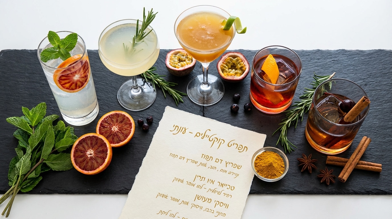 בר קוקטיילים מקצועי באירוע עם הגשה מרשימה ועמדה מעוצבת